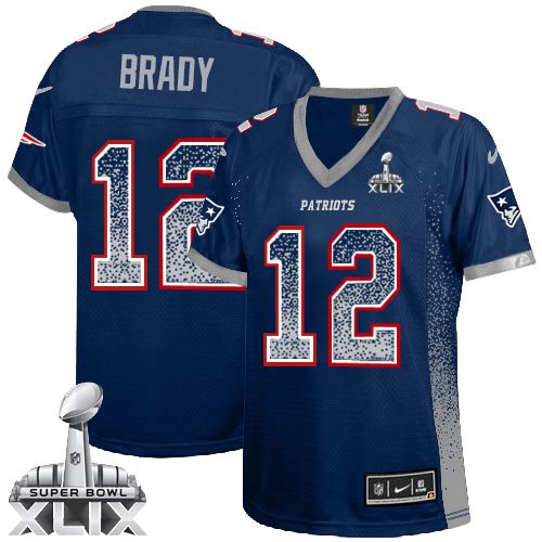 Women's Elite Tom Brady Super Bowl XLIX Nike Jersey Navy Blue - #12 Drift Fashion NFL New England Patriots